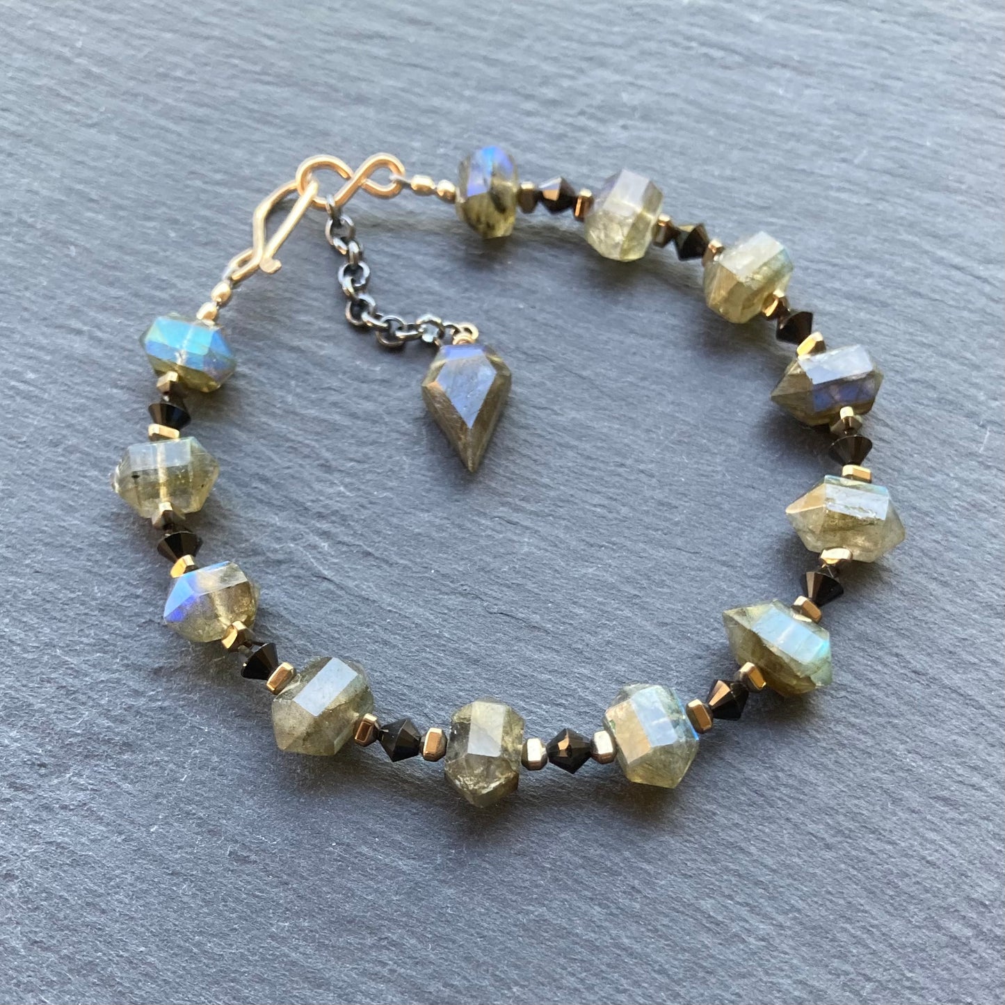 Labradorite, Black Spinel & Pyrite Bracelet