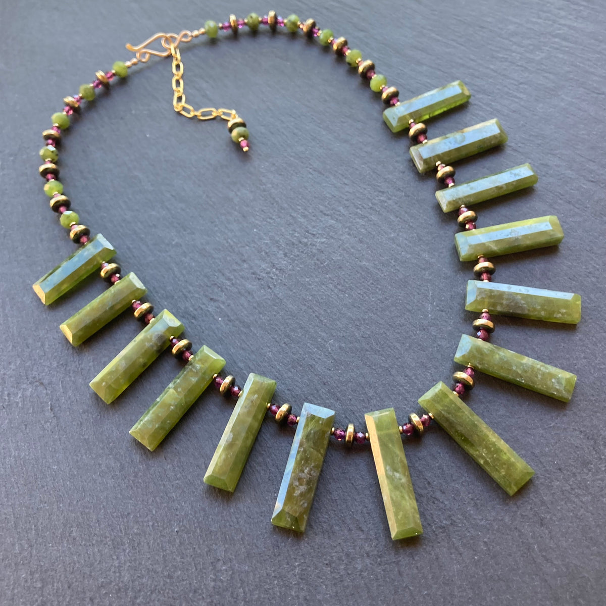 Vesuvianite & Purple Garnet Necklace