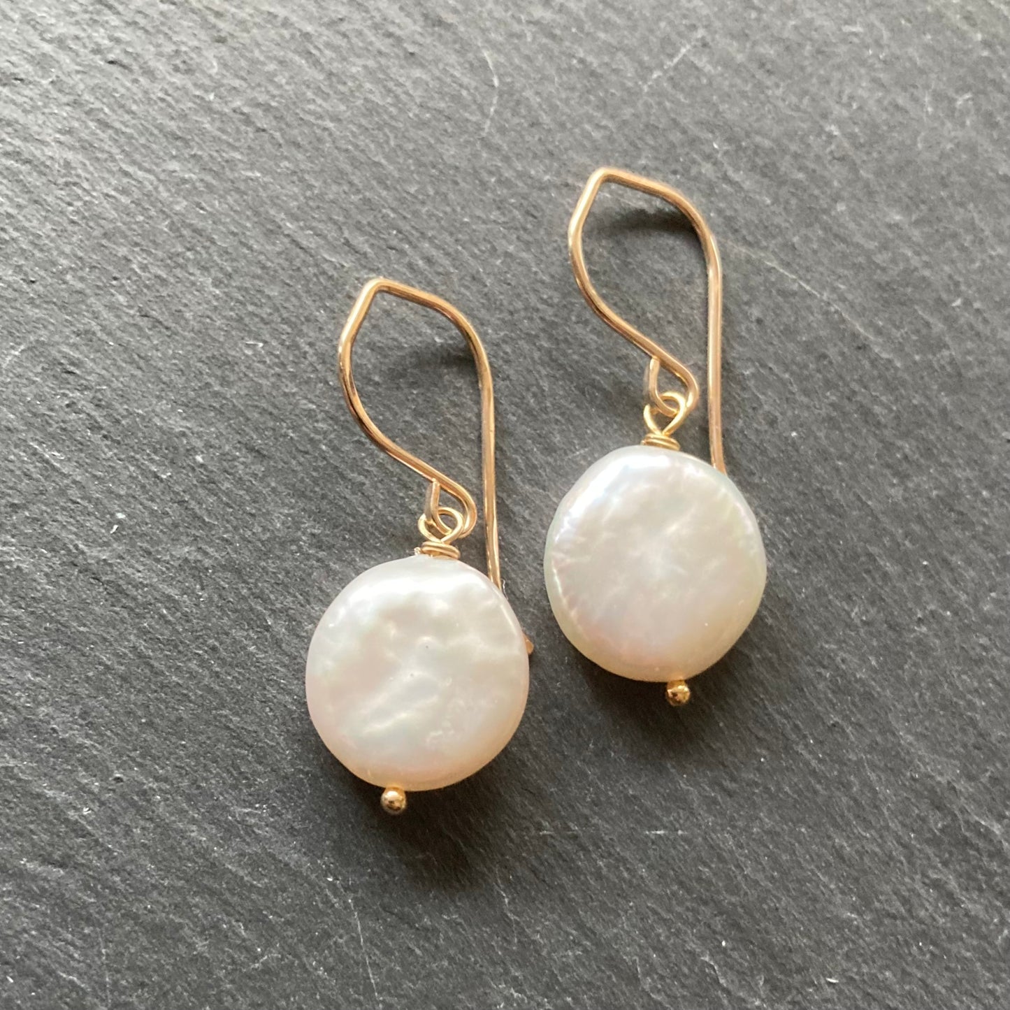 Freshwater Coin Pearl & Gold Earrings