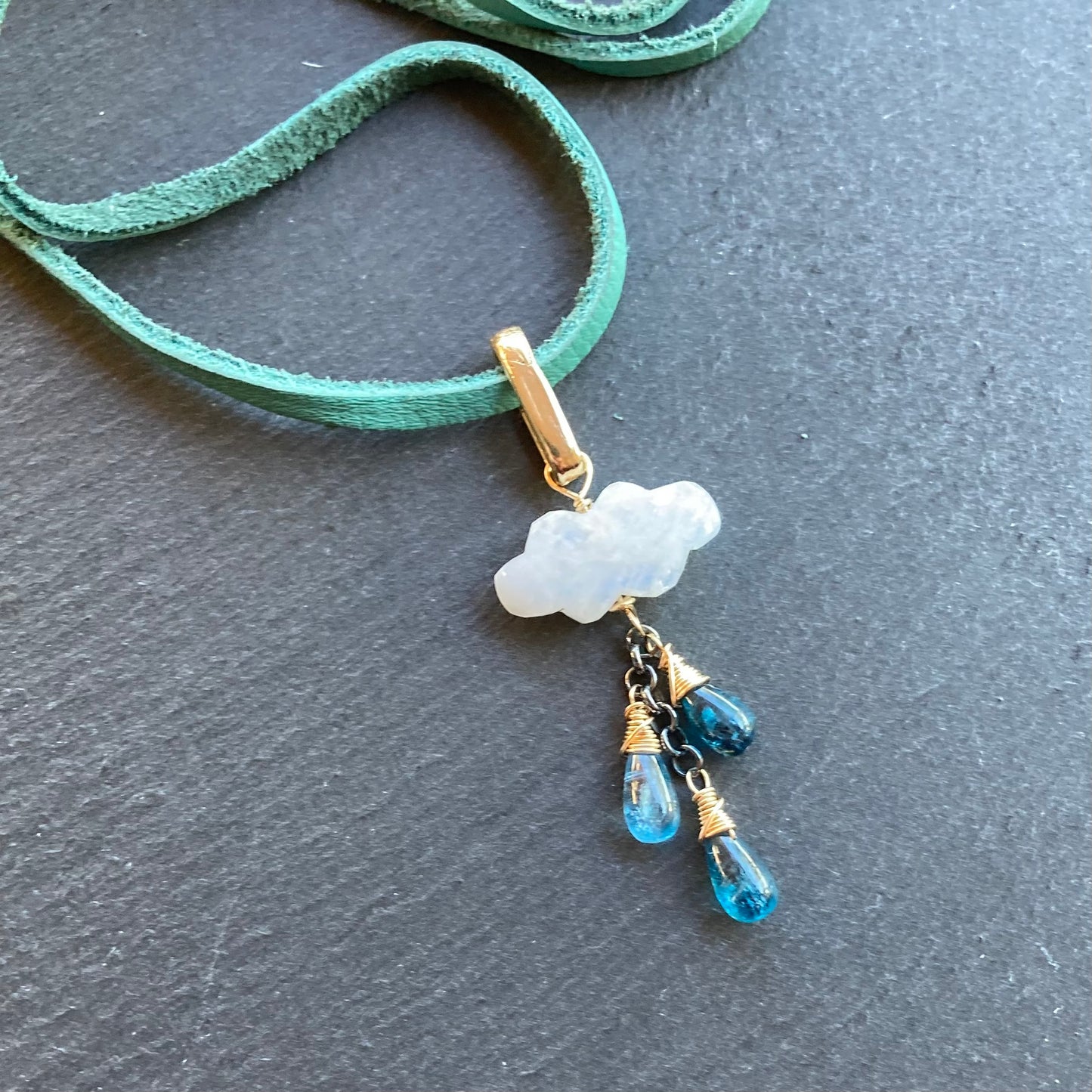 Rainbow Moonstone, Kyanite & Mixed Metal Monsoon Deertan Leather Choker