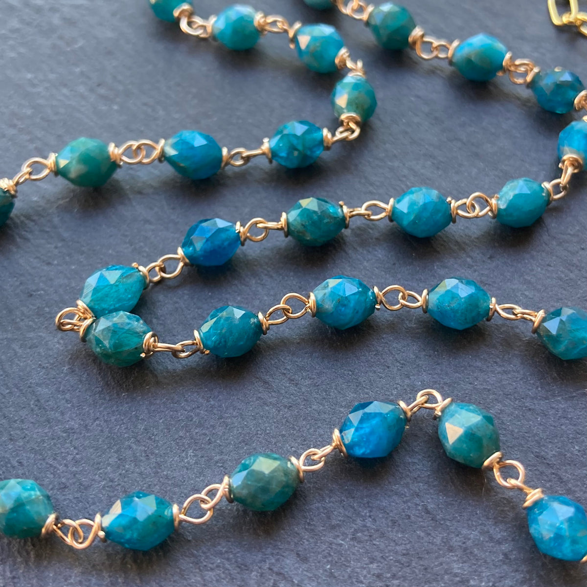 Neon Blue Apatite & Gold Necklace