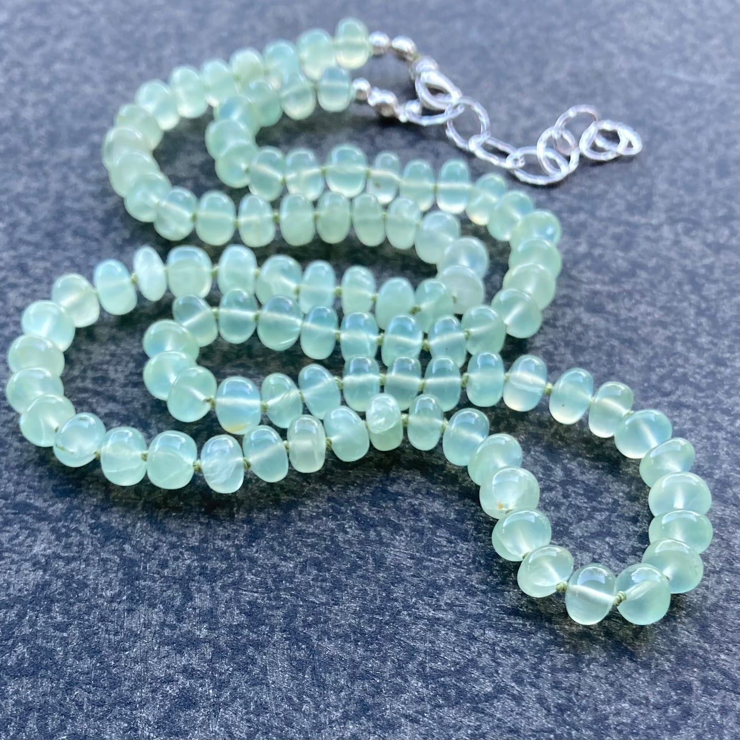 Prehnite Hand Knotted Silk Necklace