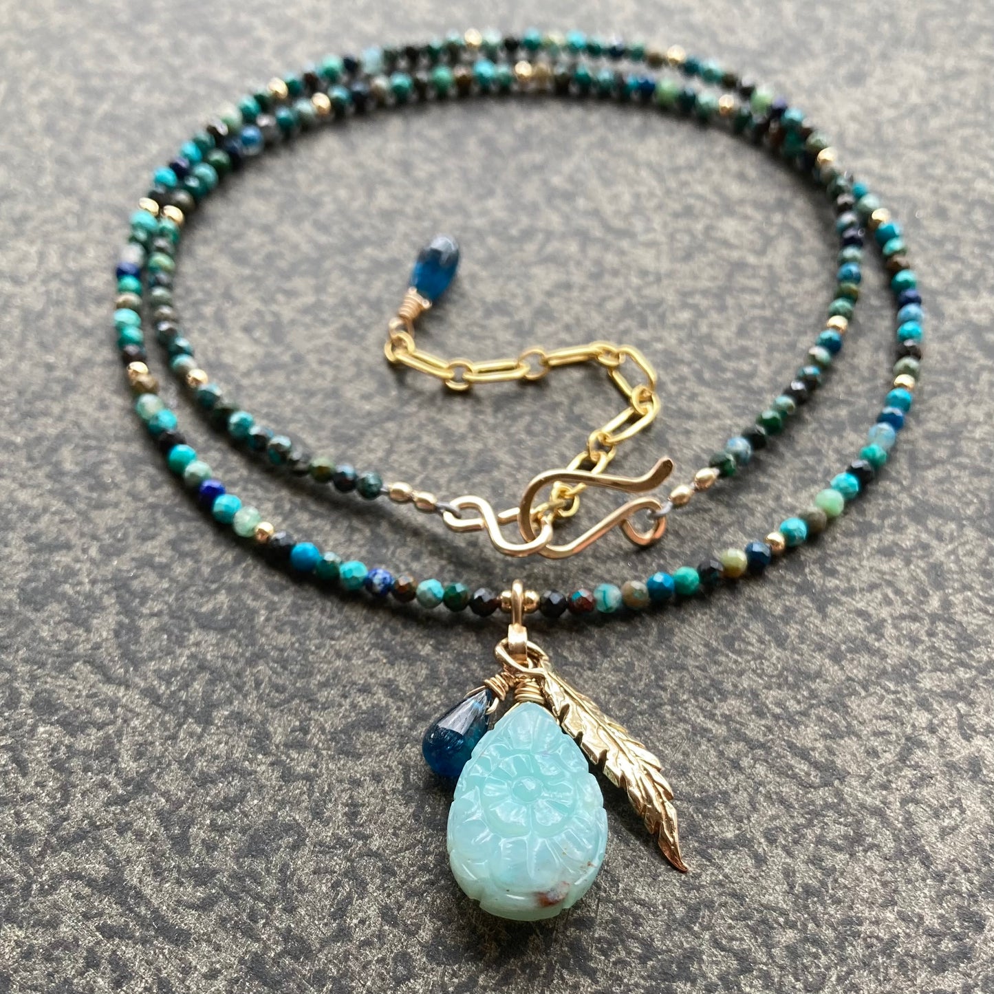 Chrysocolla, Gold & Aquaprase Pendant Charm Necklace