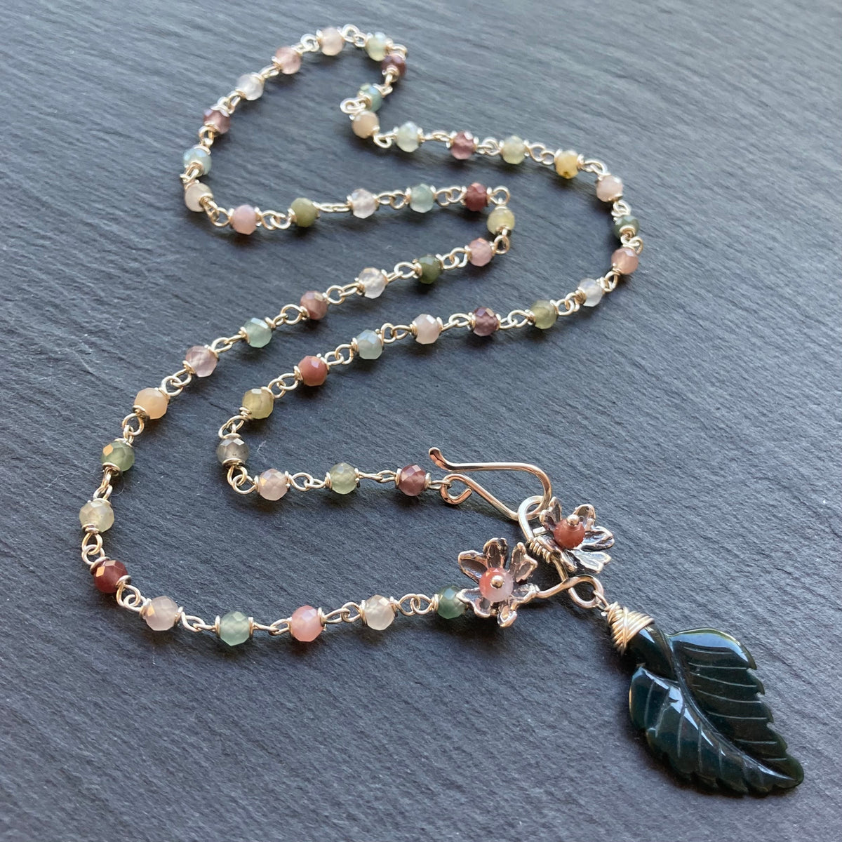 Rainbow Agate & Sterling Silver Winter Blossom Pendant Necklace