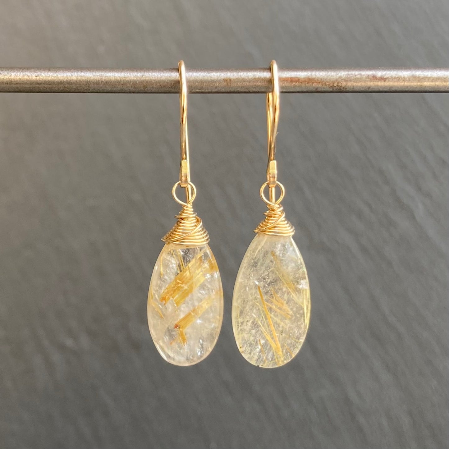 Golden Rutilated Quartz & Gold Earrings