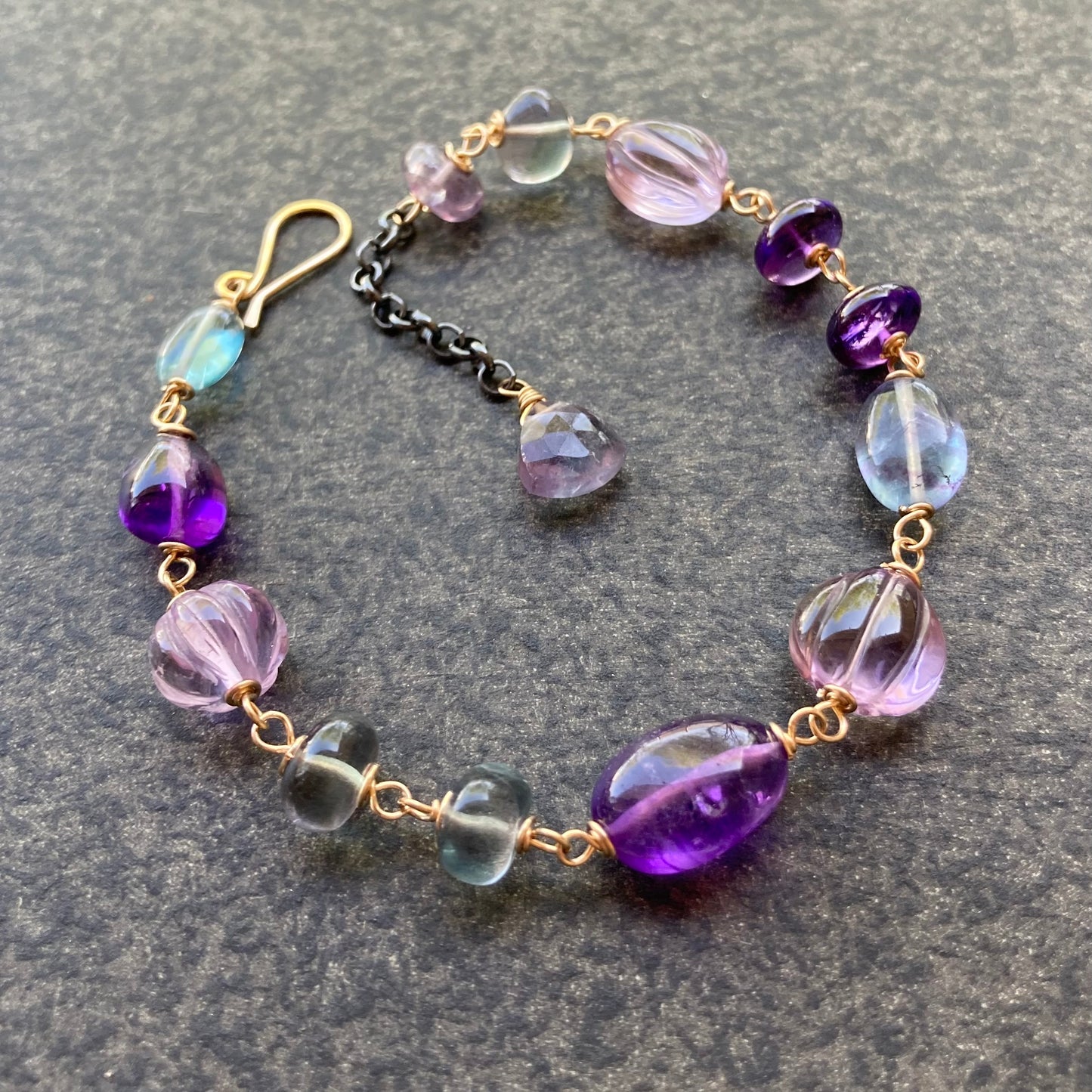 Amethyst, Fluorite & Mixed Metal Bracelet