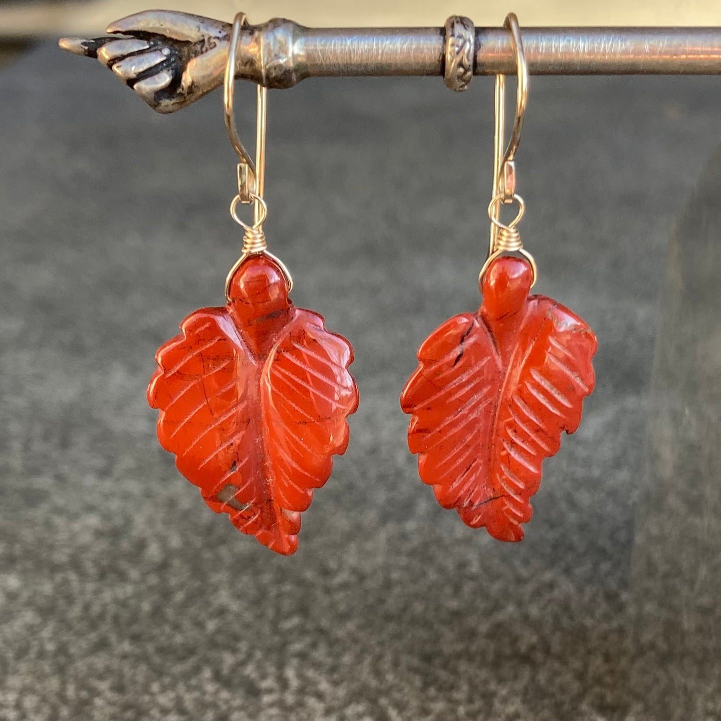 Red Jasper & Gold Leaf Earrings