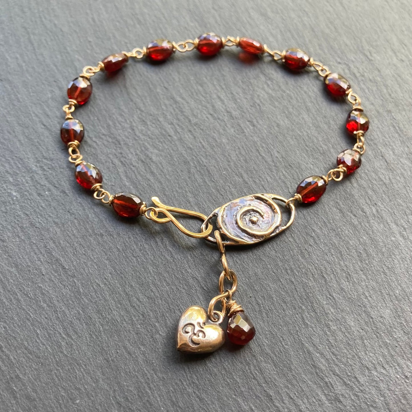 Mozambique Garnet, Gold & Bronze Sacred Spiral Bracelet
