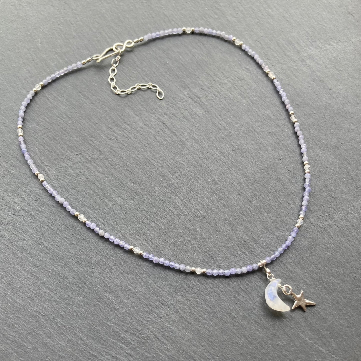 Tanzanite, Rainbow Moonstone & Sterling Silver Moonbeam Choker