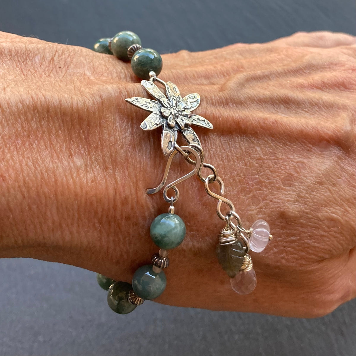 Guatemalan Jade & Sterling Silver Winter Succulent Bracelet