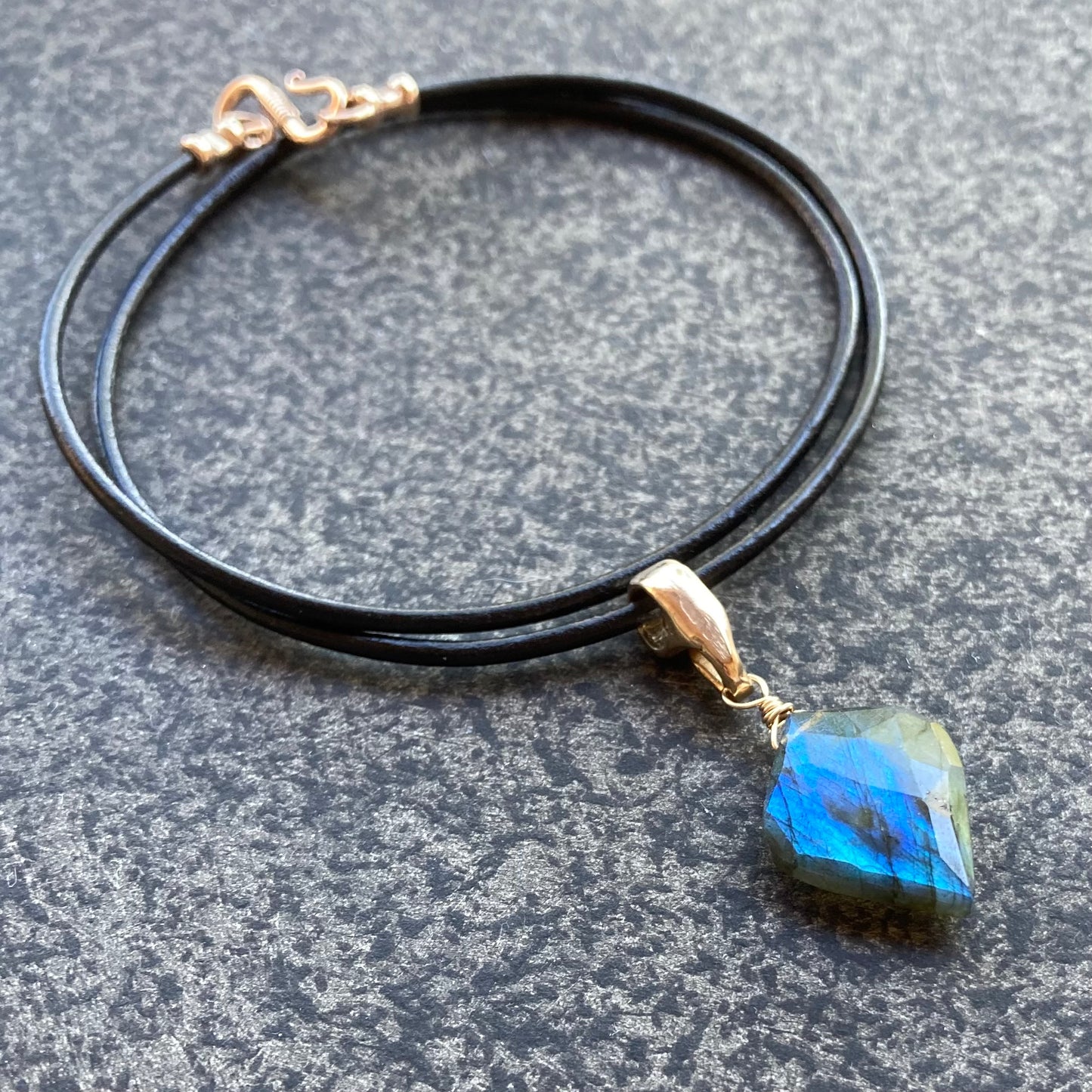 Labradorite & Bronze Leather Choker