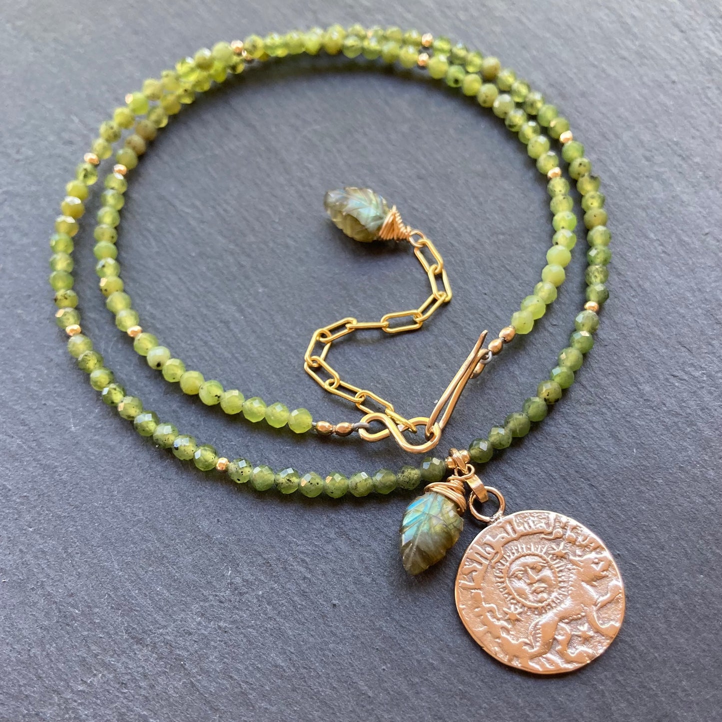 Canadian Jade, Gold & Bronze Sun & Lion Coin Choker