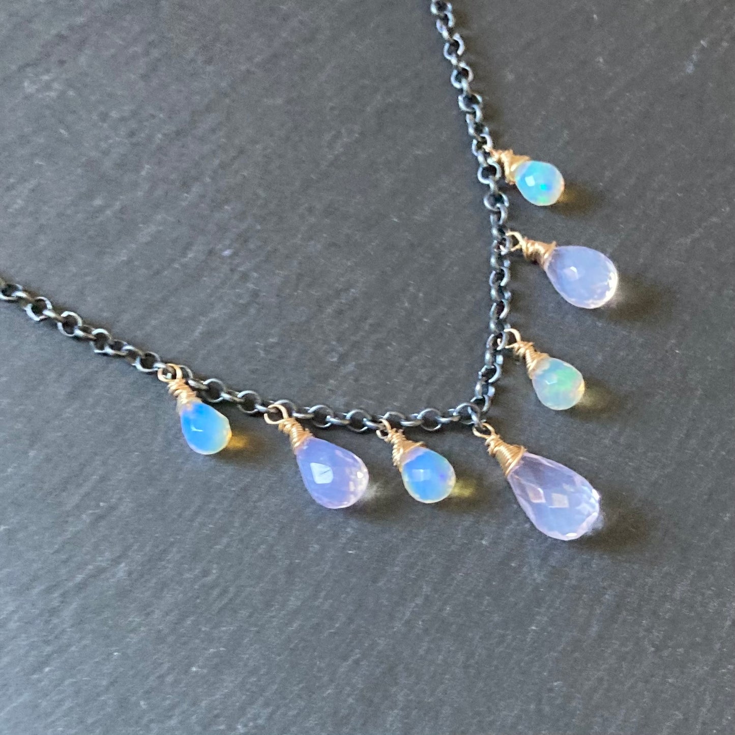 Scorolite, Ethiopian Opal & Mixed Metal Charm Choker