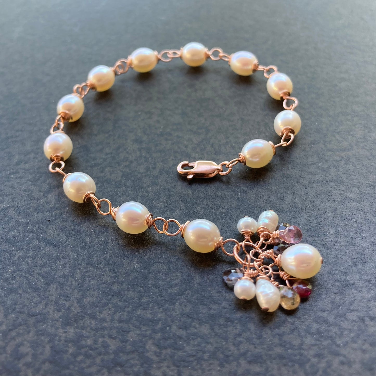 Freshwater Pearl, Multicolor Spinel & 14k Rose Gold Bracelet