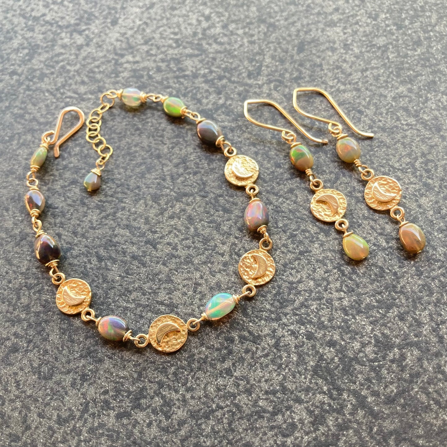 Ethiopian Black Opal, Gold & Bronze Moon Link Bracelet