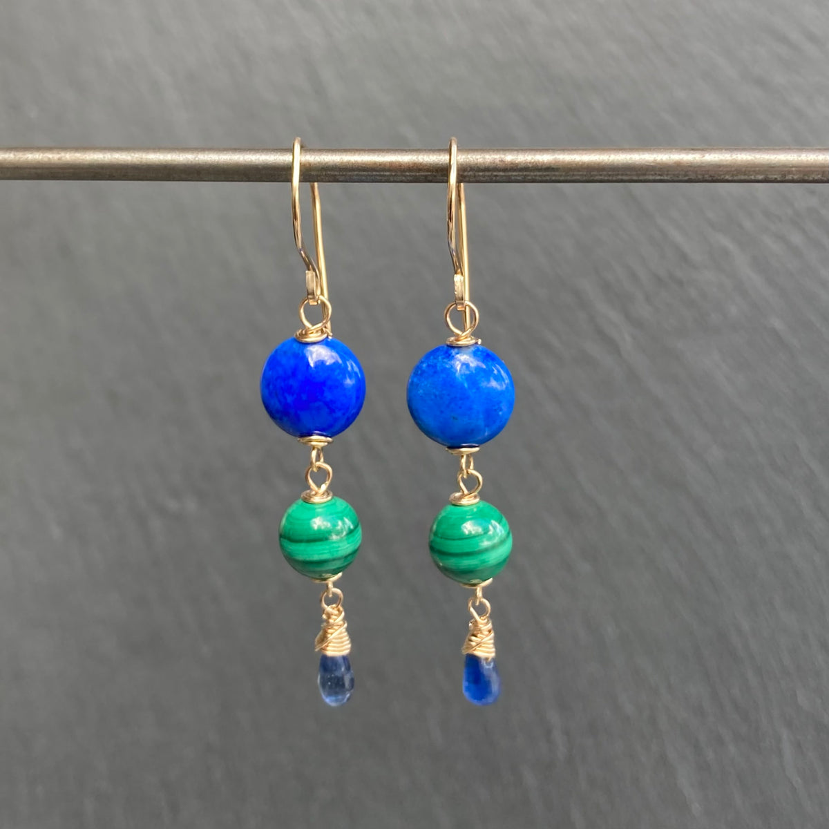 Lapis, Malachite & Gold Earrings