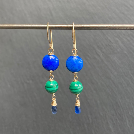 Lapis, Malachite & Gold Earrings
