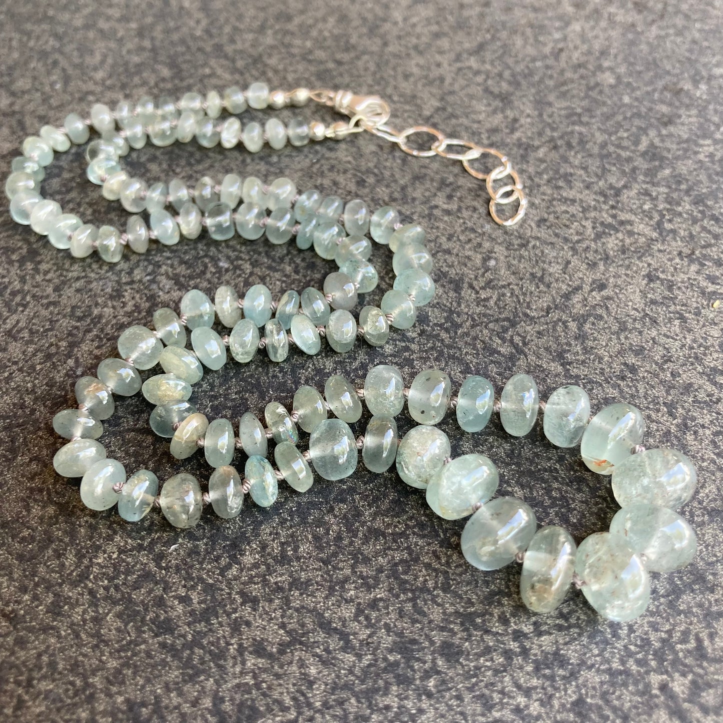 Moss Aquamarine Hand Knotted Silk Necklace