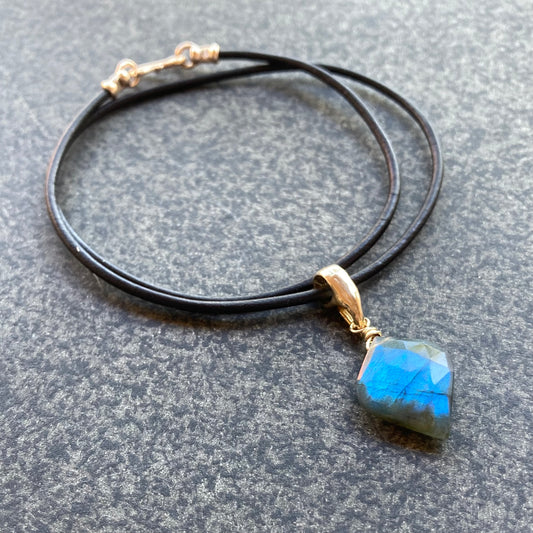 Labradorite & Bronze Leather Choker