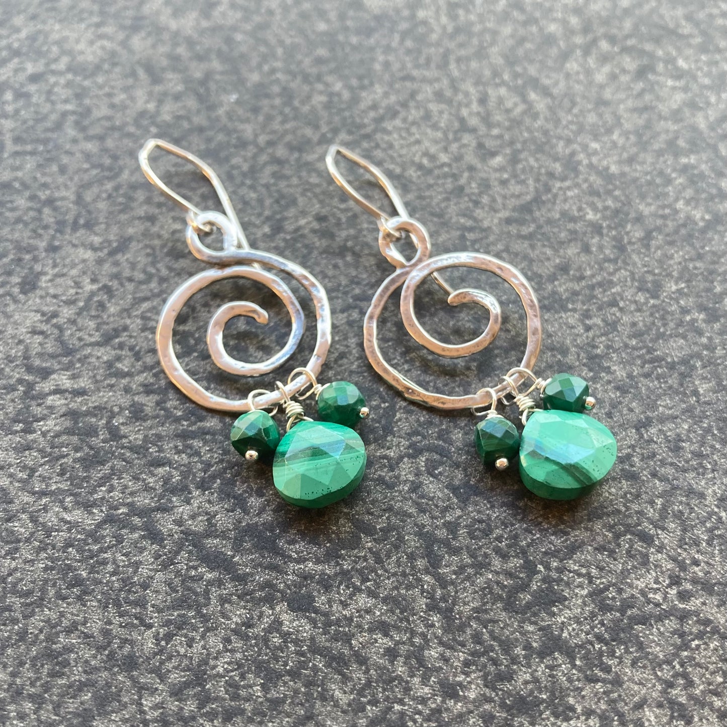 Malachite & Sterling Silver Spiral Hoops