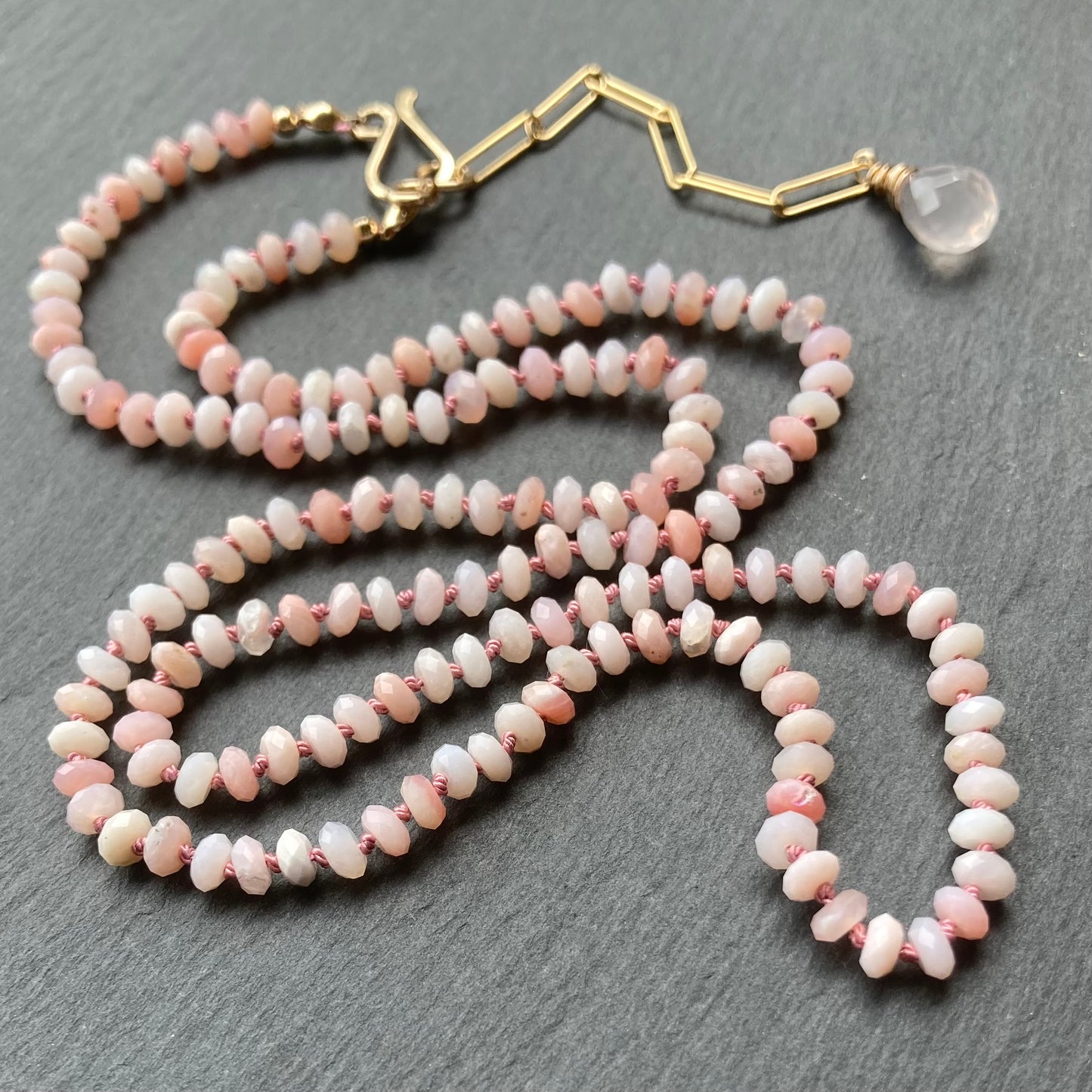 Peruvian Pink Opal Hand Knotted Silk Necklace