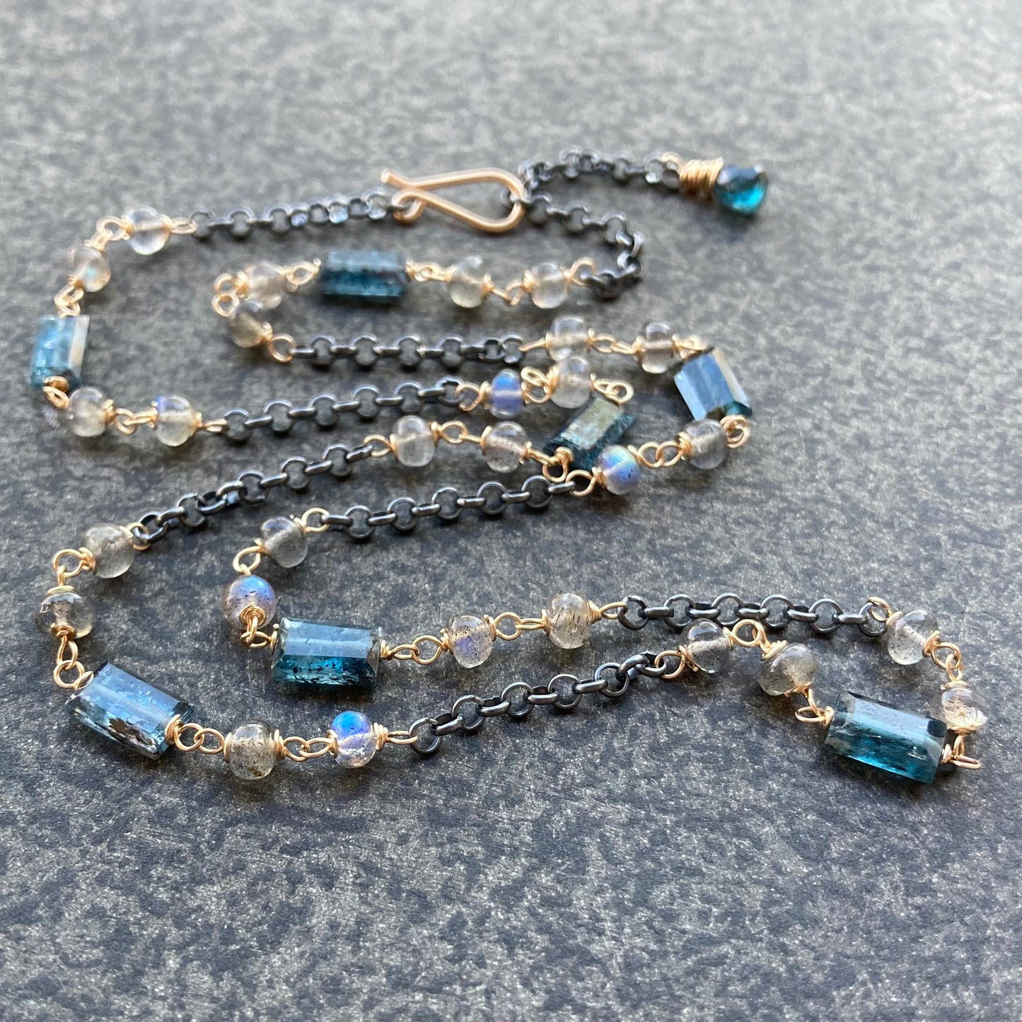 Moss Kyanite, Labradorite & Mixed Metal Necklace