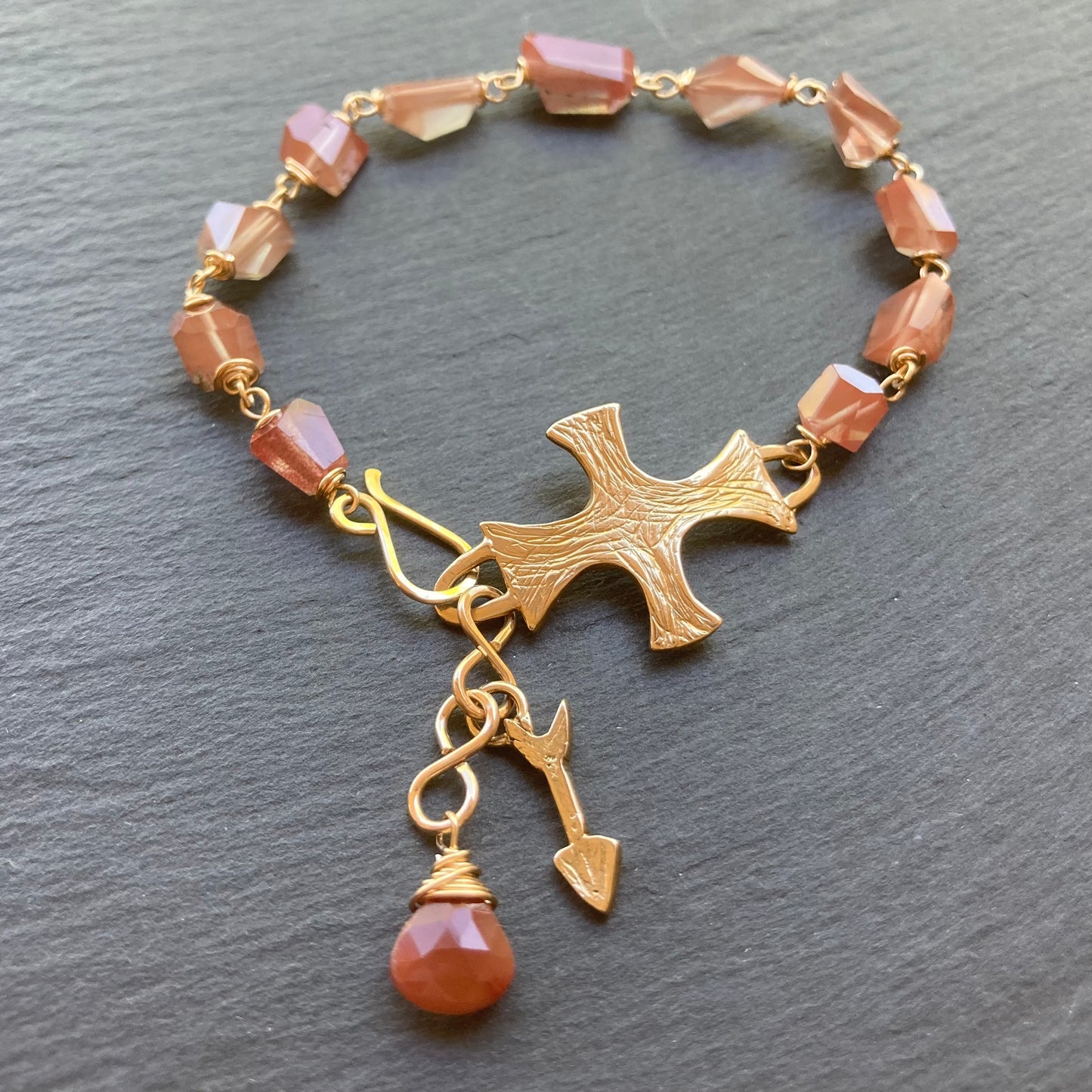 Andesine Labradorite, Gold & Bronze Cross Link Bracelet