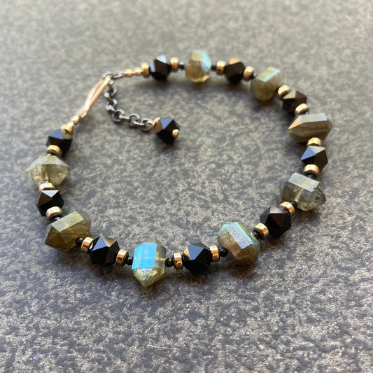 Labradorite, Black Onyx & Mixed Metal Bracelet