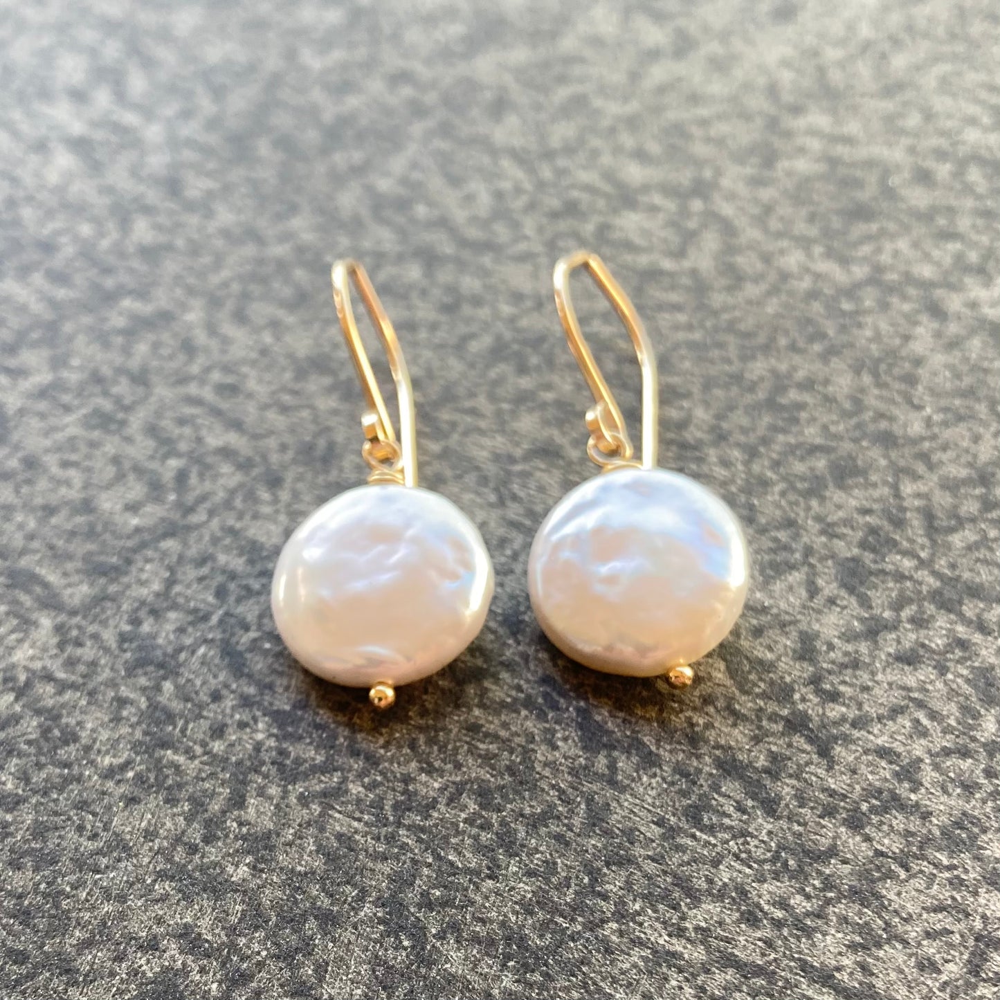 Freshwater Coin Pearl & Gold Earrings