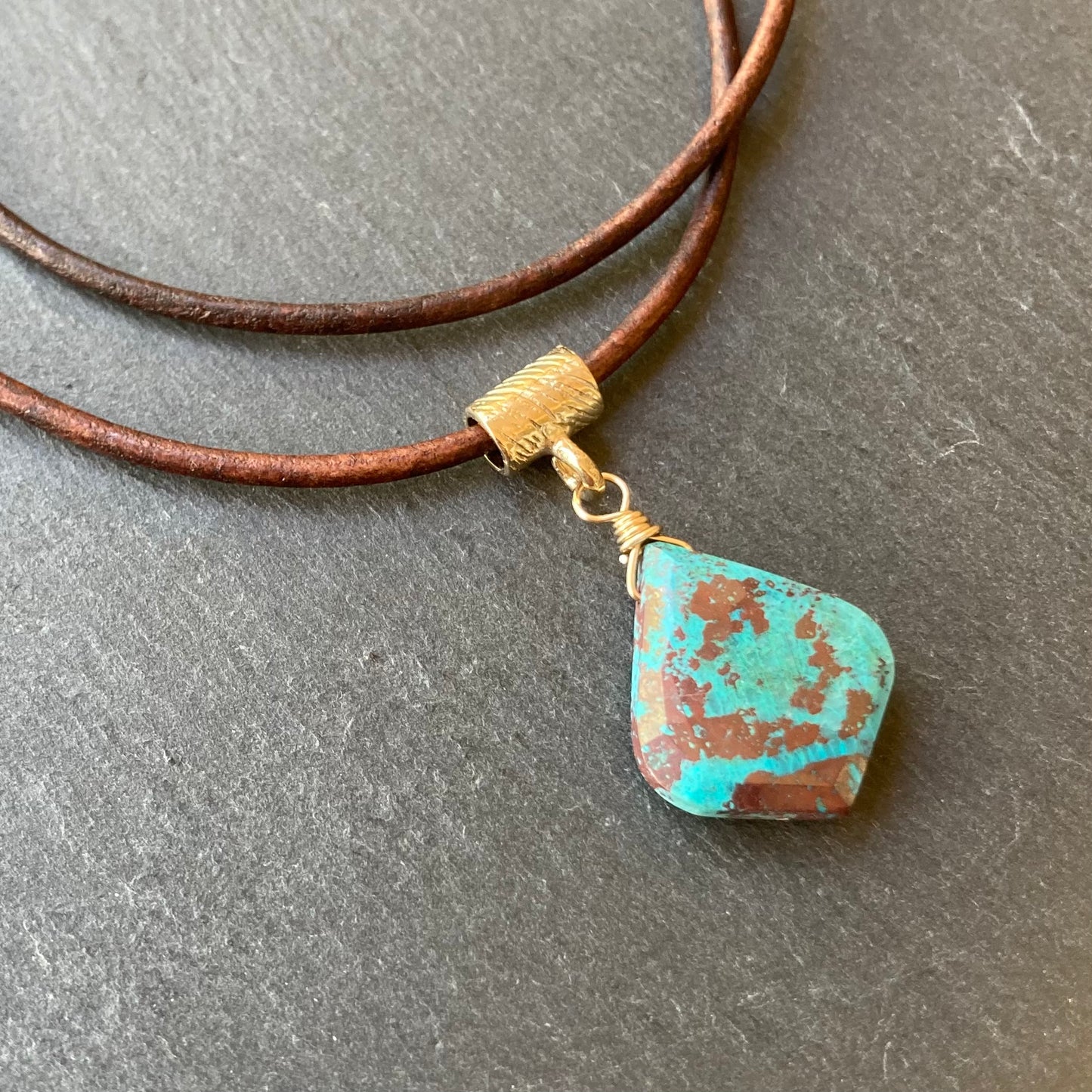 Chrysocolla & Bronze Leather Choker