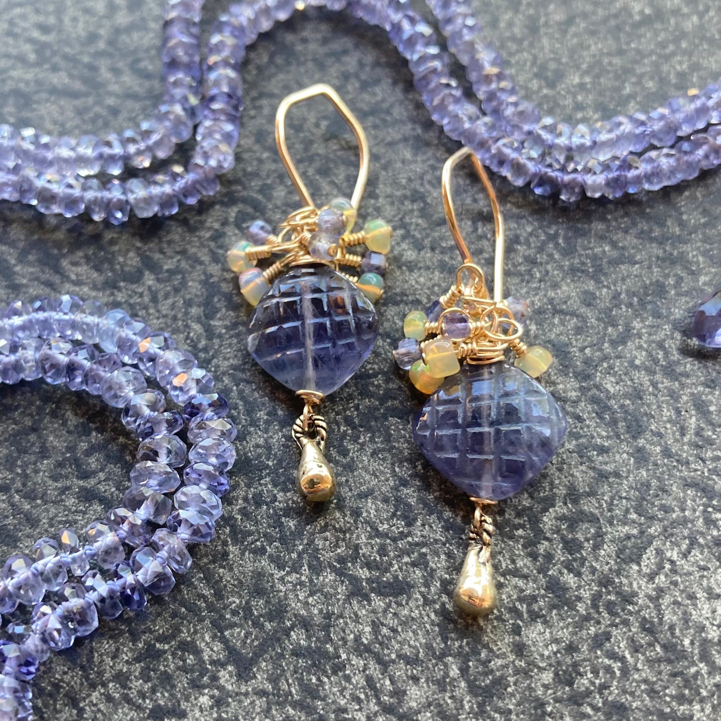 Iolite Hand Knotted Silk Necklace