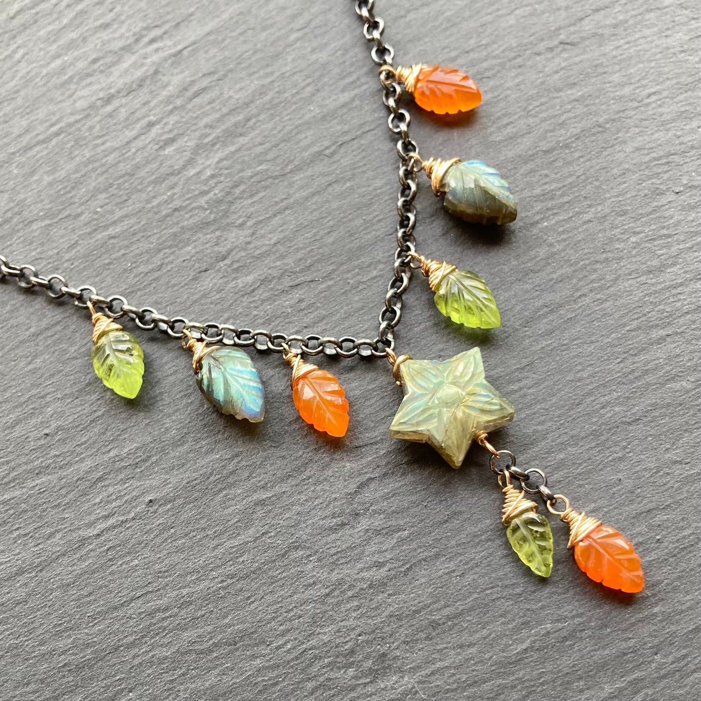 Labradorite & Mixed Metal Star Flower Charm Choker