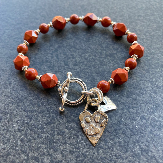 Red Jasper & Mixed Metal Puppy Love Charm Bracelet