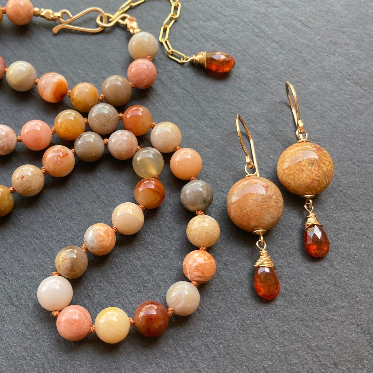 Fossil Coral Hand Knotted Silk Necklace