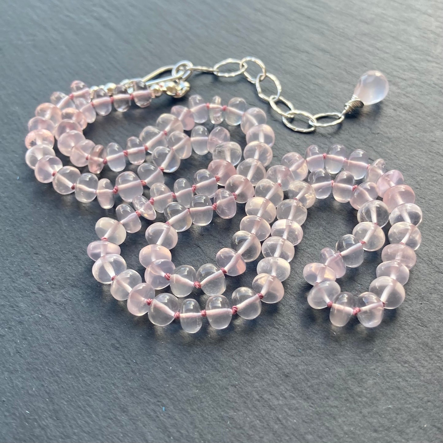 Rose Quartz Hand Knotted Silk Necklace