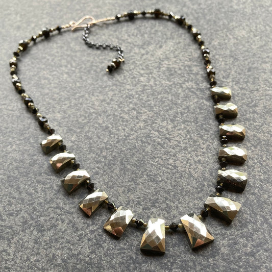 Pyrite, Golden Obsidian, Black Spinel & Mixed Metal Collar