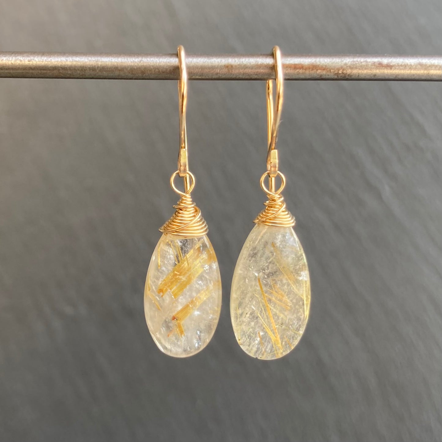 Golden Rutilated Quartz & Gold Earrings