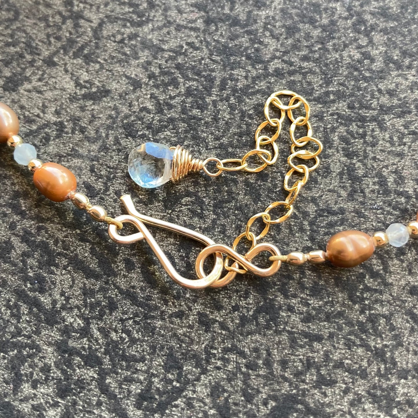 Blue Lace Agate, Copper Pearl & Aquamarine Pendant Necklace