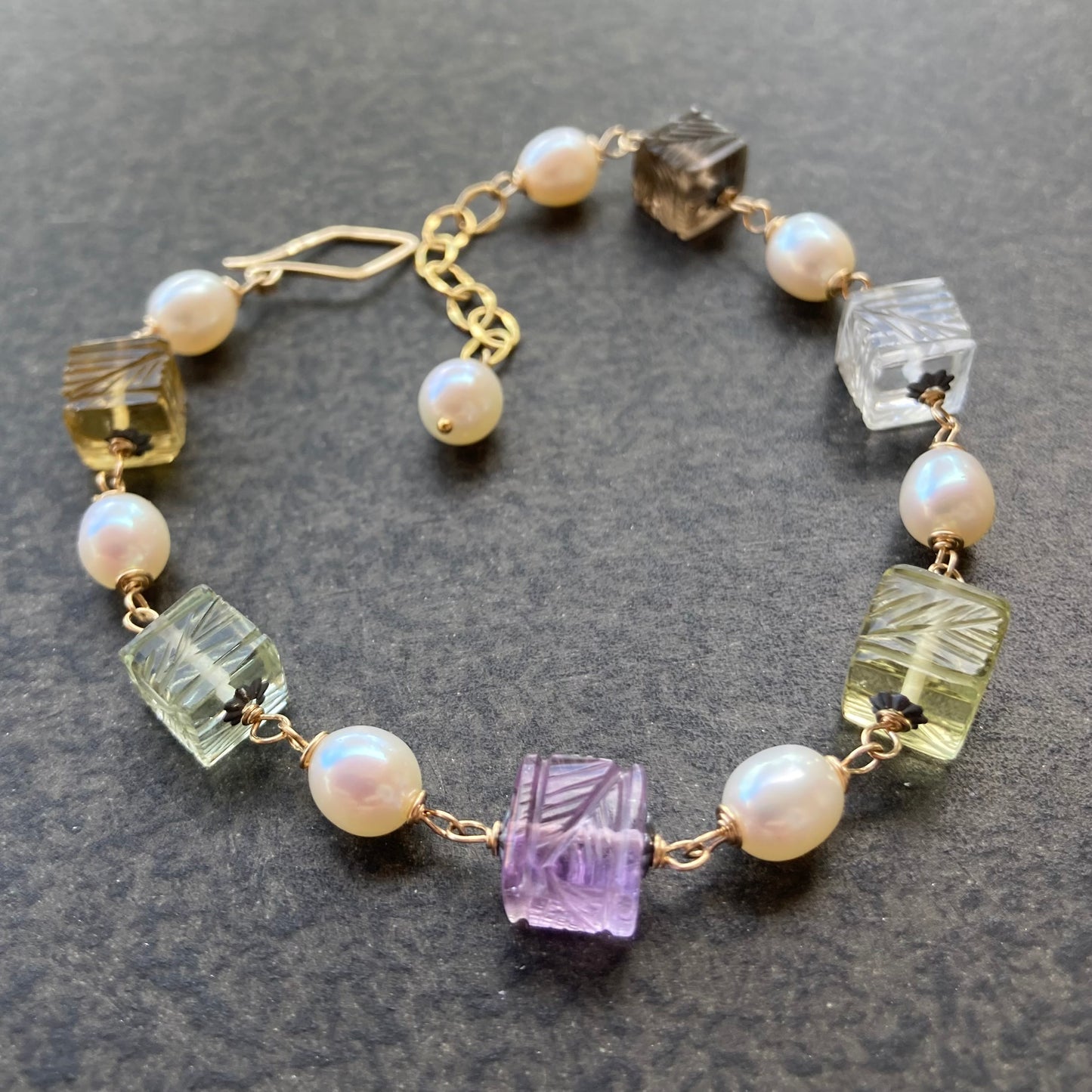 Multi Gemstone, Natural Pearl & Mixed Metal Bracelet