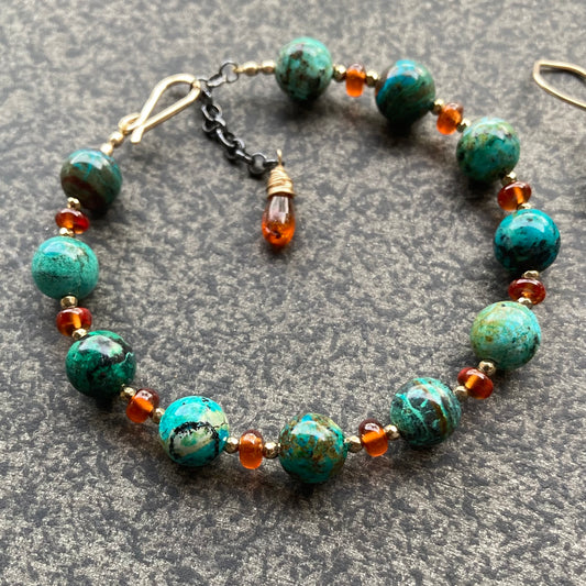 Chrysocolla, Hessonite & Mixed Metal Bracelet