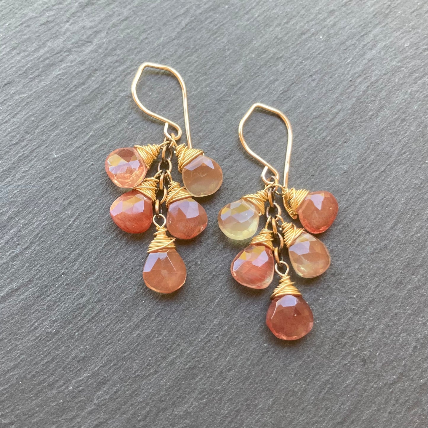 Andesine Labradorite & Mixed Metal Cascade Earrings