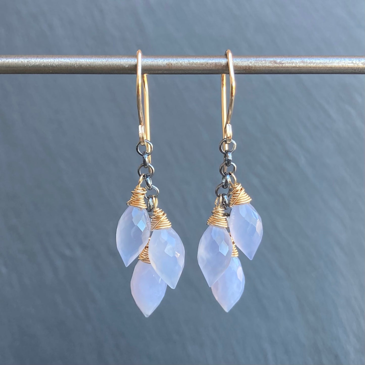Blue Lace Agate & Mixed Metal Cascade Earrings