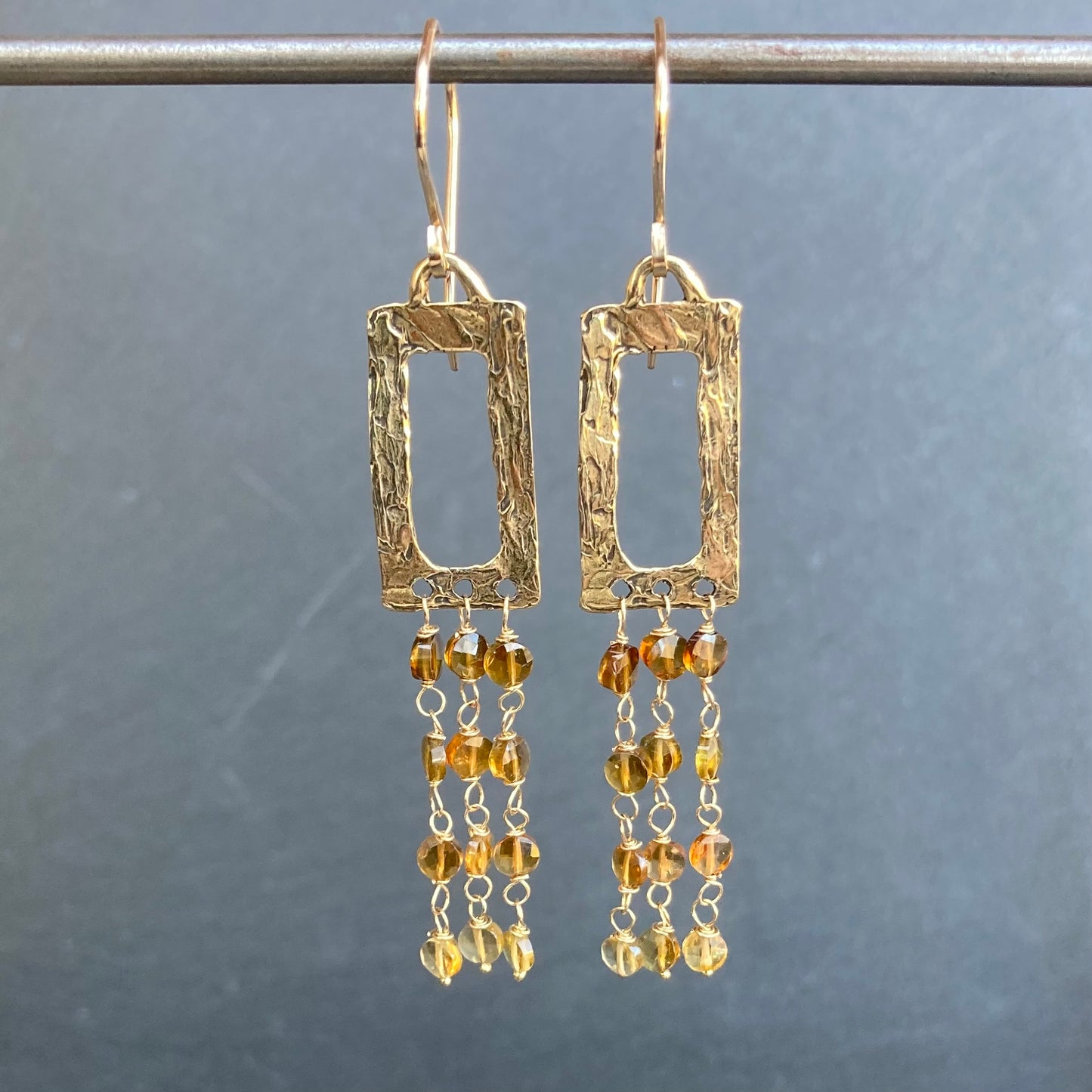 Petro Tourmaline, Gold & Bronze Long Fringe Hoops