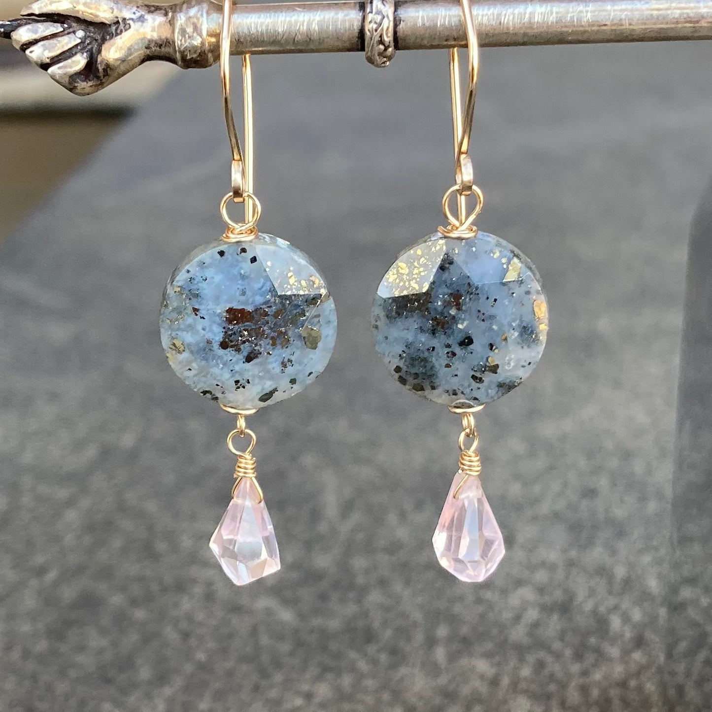 Nipomo Marcasite in Agate, Rose Quartz & Gold Earrings