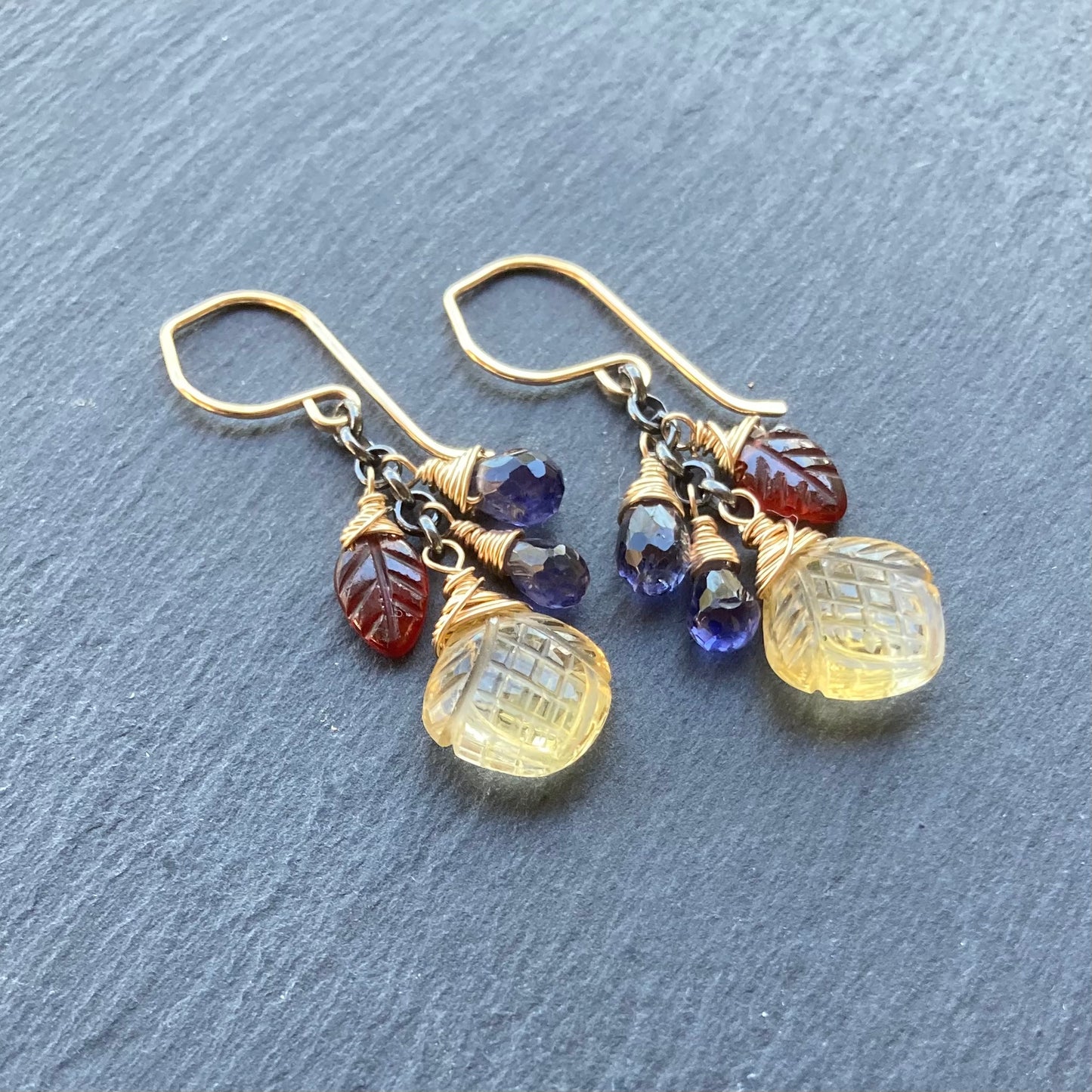 Citrine, Iolite, Garnet & Mixed Metal Earrings