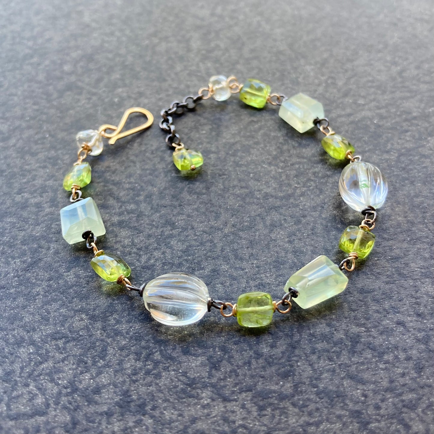 Peridot, Prasiolite, Prehnite & Mixed Metal Bracelet