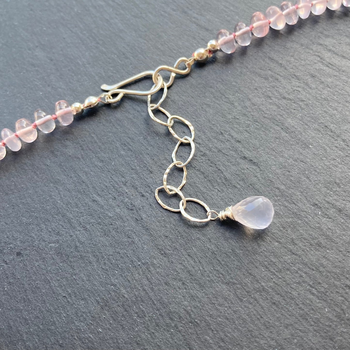 Rose Quartz Hand Knotted Silk Necklace