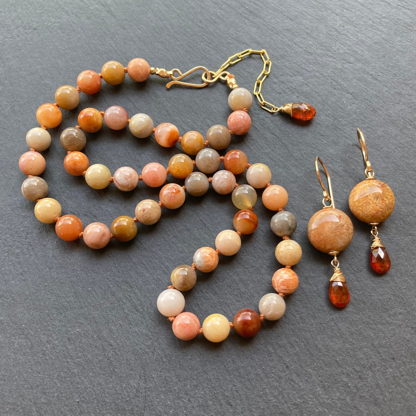 Fossil Coral Hand Knotted Silk Necklace