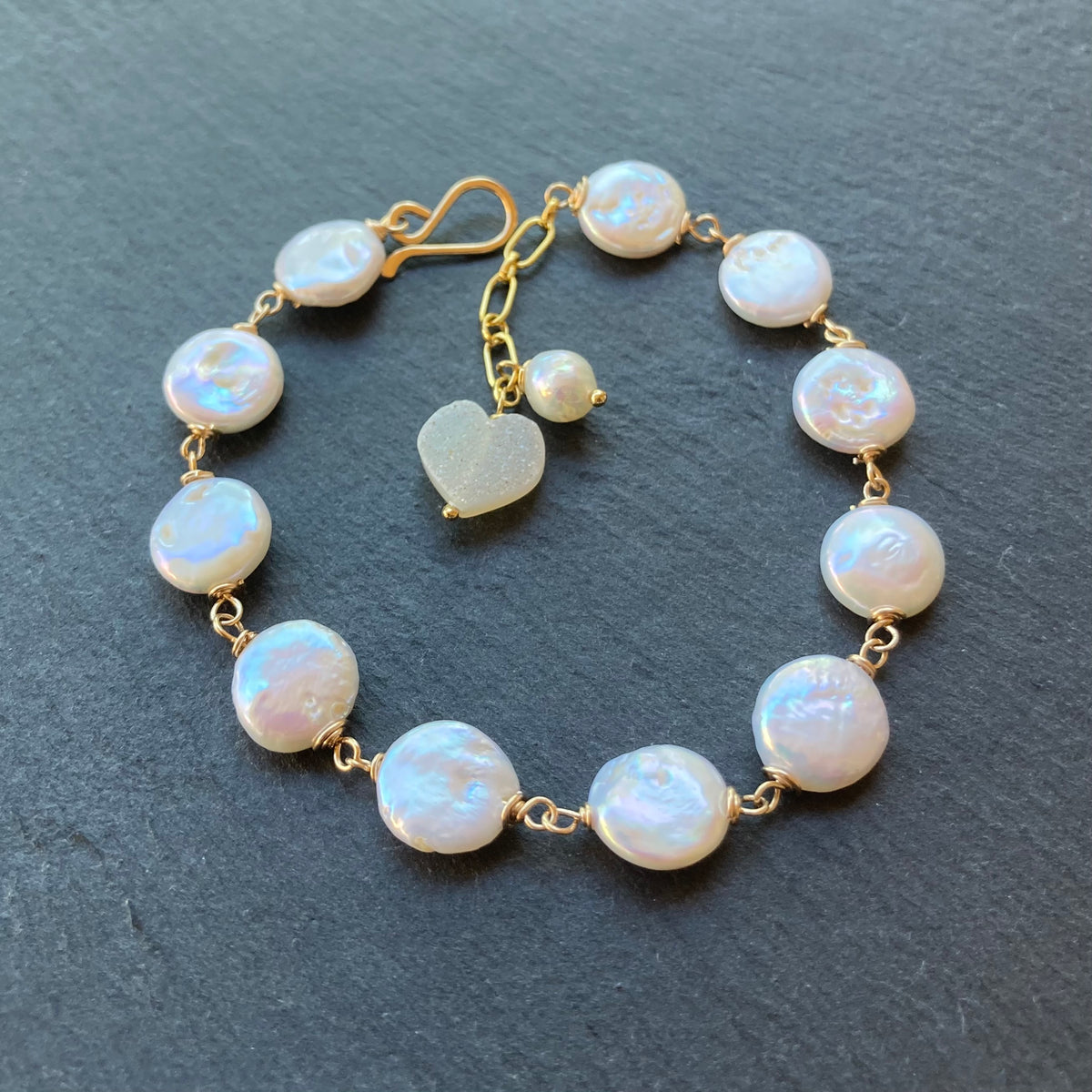 Freshwater Coin Pearl & Gold Bracelet