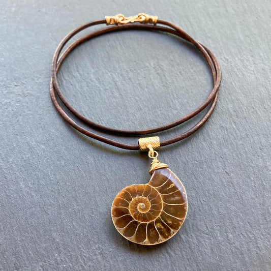Natural Ammonite & Bronze Leather Choker